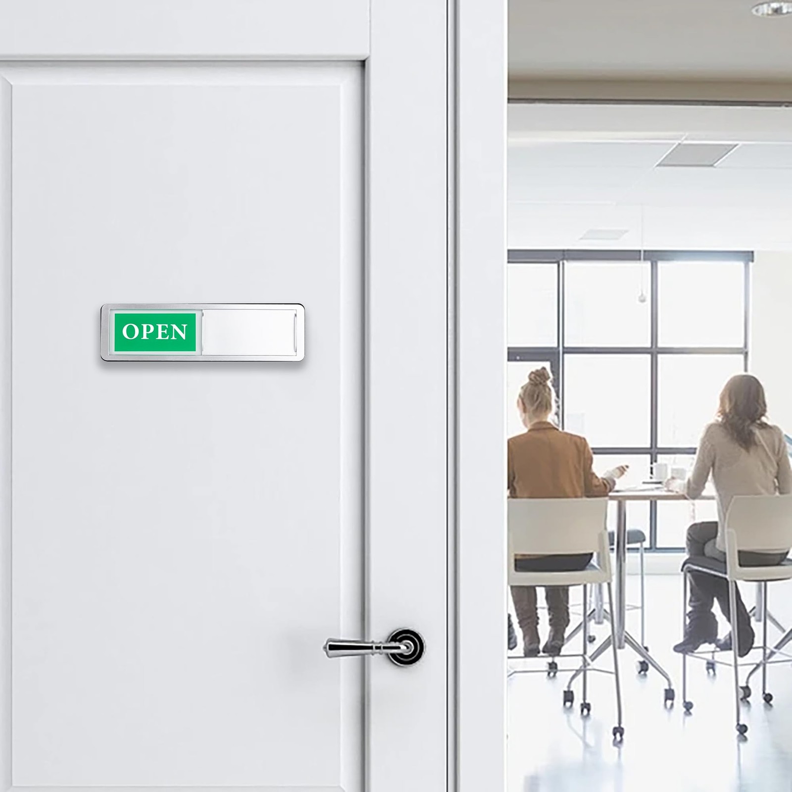 Open Closed Sliding Door Sign for Business, 7 x 2 inches, Silver