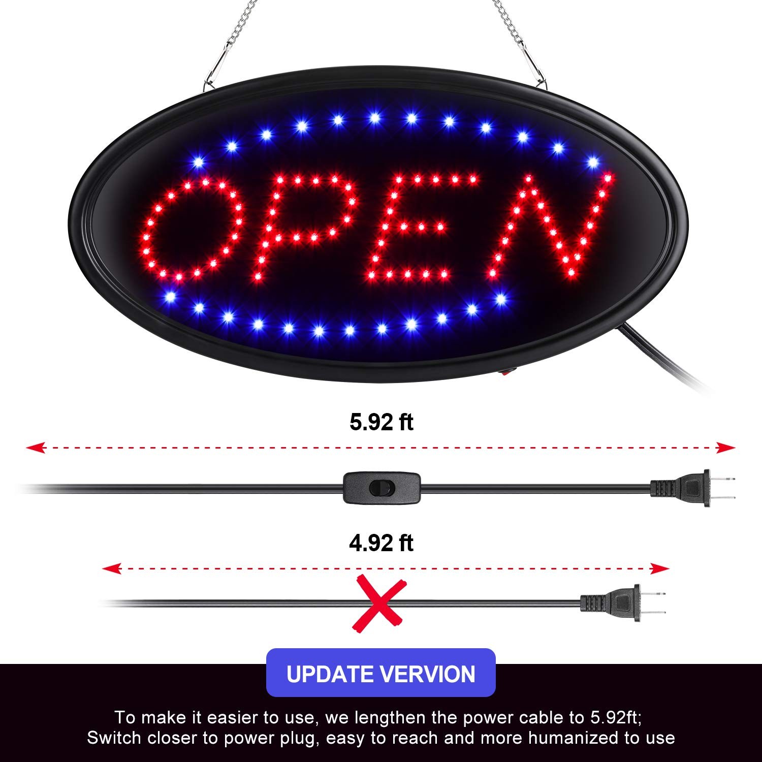 LED Open Sign with Remote, Ultra Bright Electric Light Up Signs for Business,…