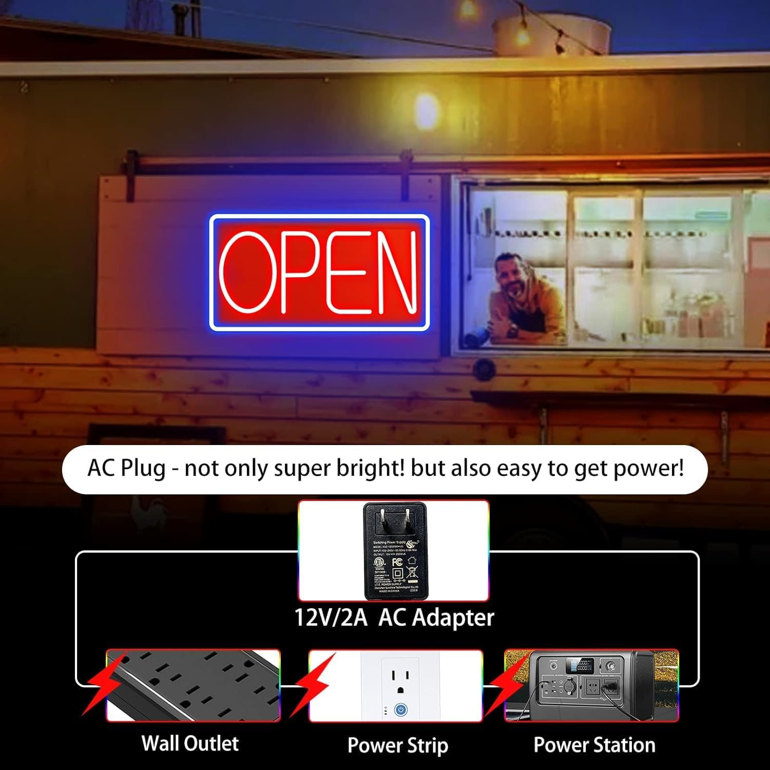 Ultra Bright LED Neon Open Sign for Storefront – 32 Inch Blue/Red