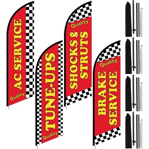 4 Set 7ft Feather Flags for Auto Repair Shop – Vibrant Advertising Kit with Pole