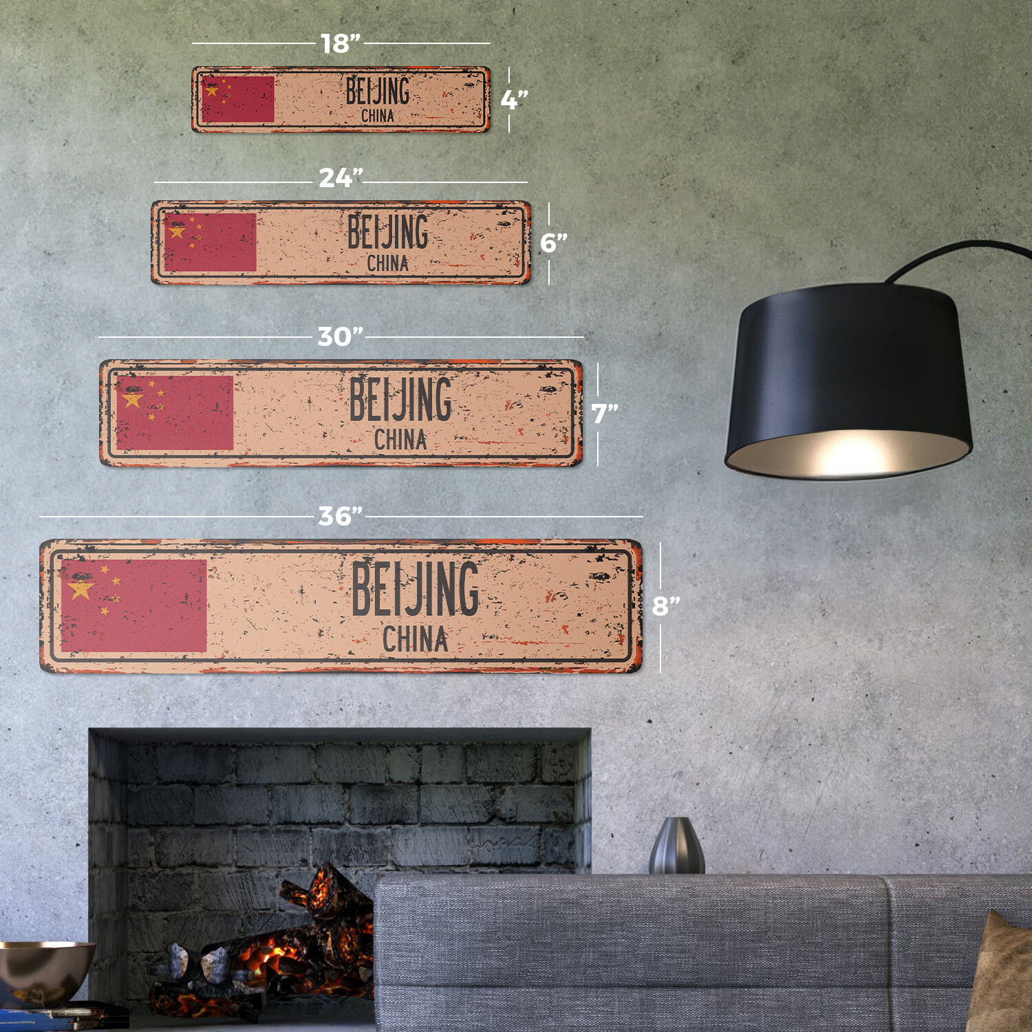 BEIJING CHINA Vintage Street Sign Asian Chinese flag city country road rustic