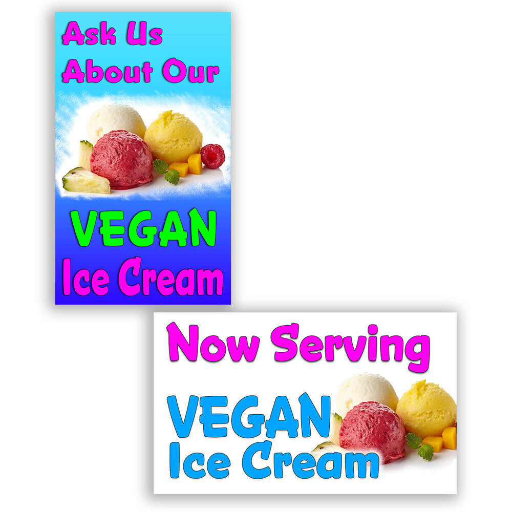 2 Pack Vegan Ice Cream Perforated Window Decal 9&Prime; x 15&Prime; Each (Removable)