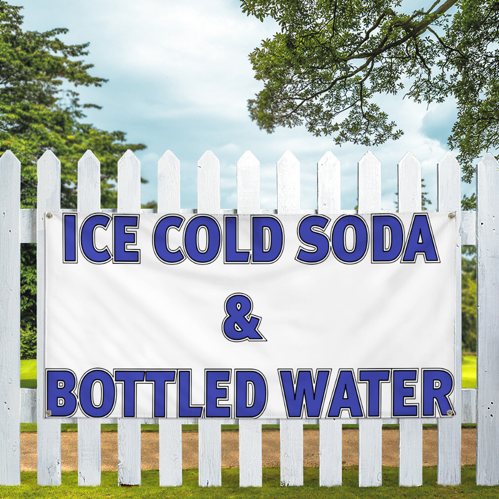 Vinyl Banner Multiple Sizes Ice Cold Soda &Bottled Water Restaurant Cafe Outdoor