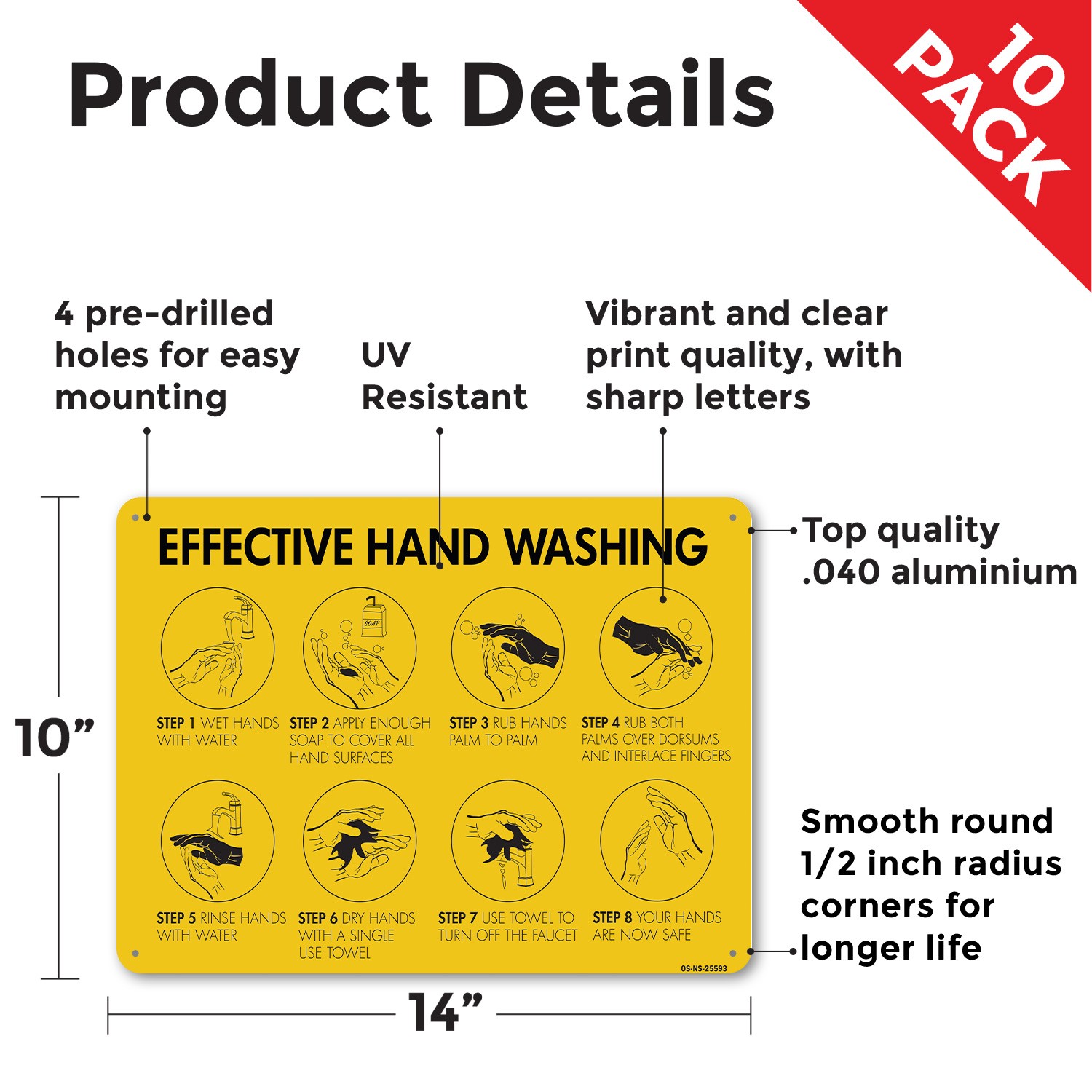 Effective Hand Washing Public Safety Sign Metal, Plastic, Decal – 5 or 10 Pack