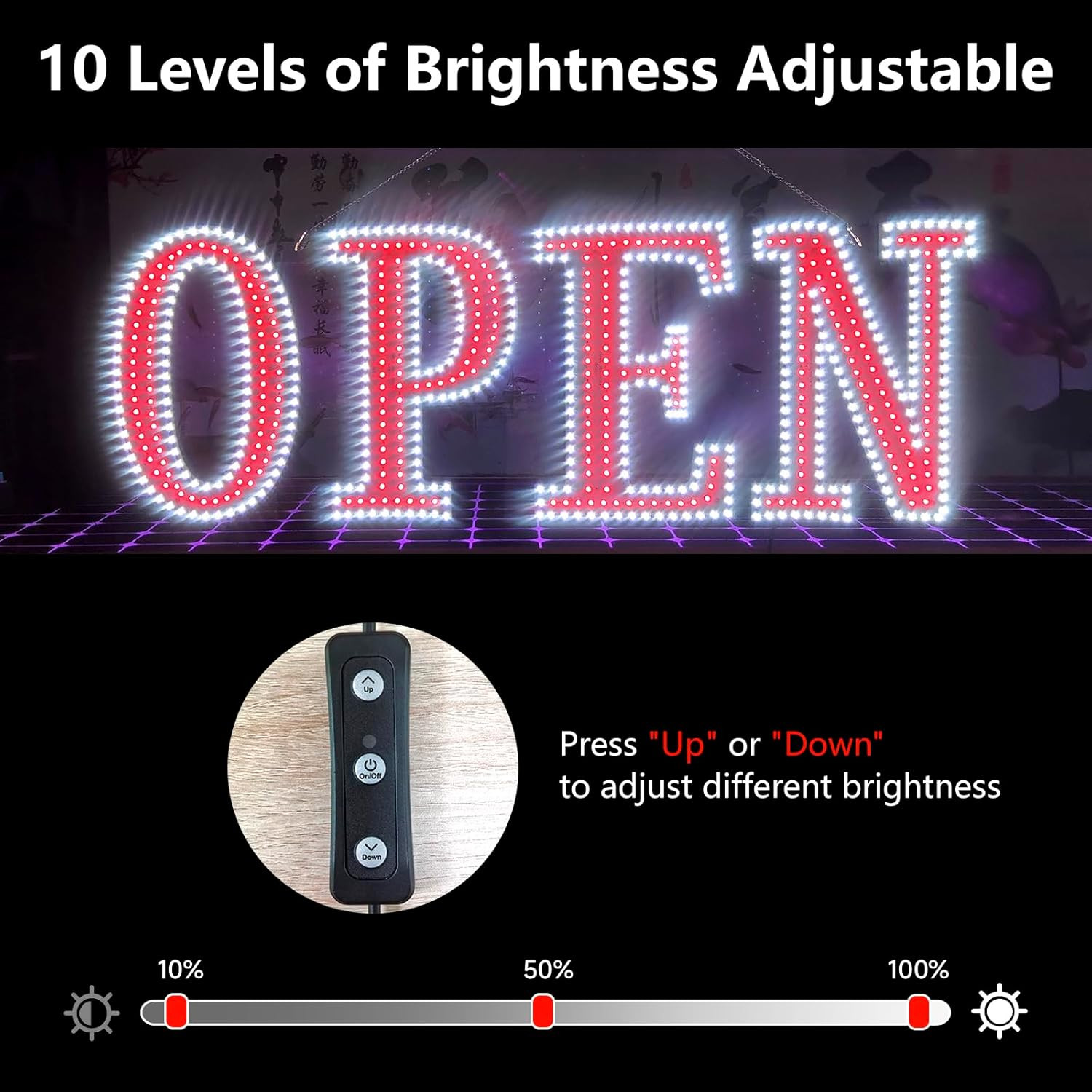40&Prime;X14&Prime; Super Bright LED Open Sign with Remote, 10 Brightness Levels