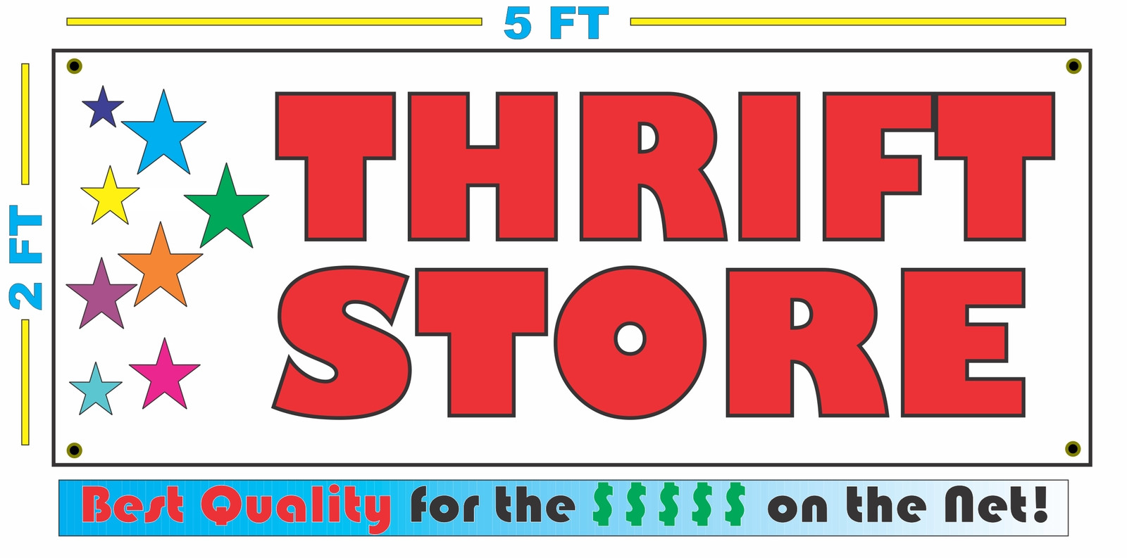 THRIFT STORE w Multi Colored Stars Banner Sign NEW 2×5