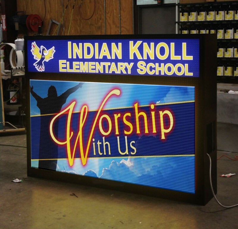 LED Sign Outdoor Full Color & integrated Lighted Cabinet on top 2 Sided Programm