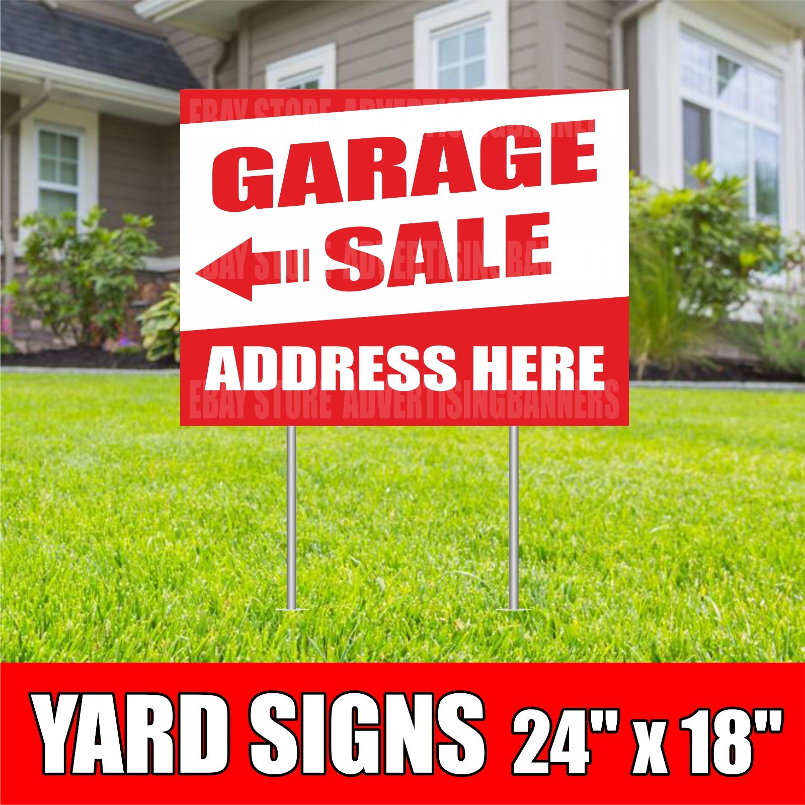 GARAGE SALE Yard Sign with H-Stakes Address Here Venta de Garage Flea Market