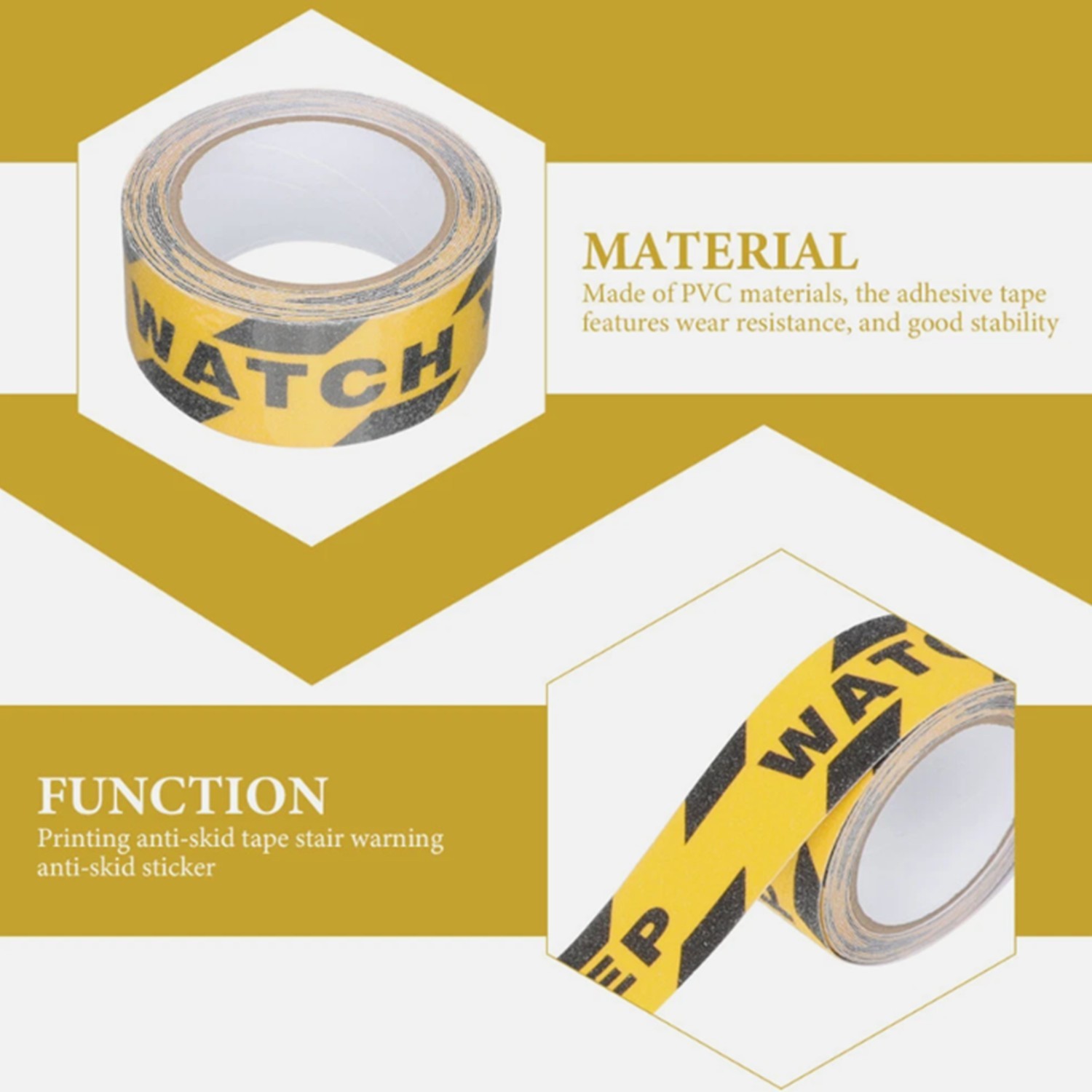 2 Pack Watch Your Step Sign Anti-slip Warning Sticker Adhesive Warning Tape Roll
