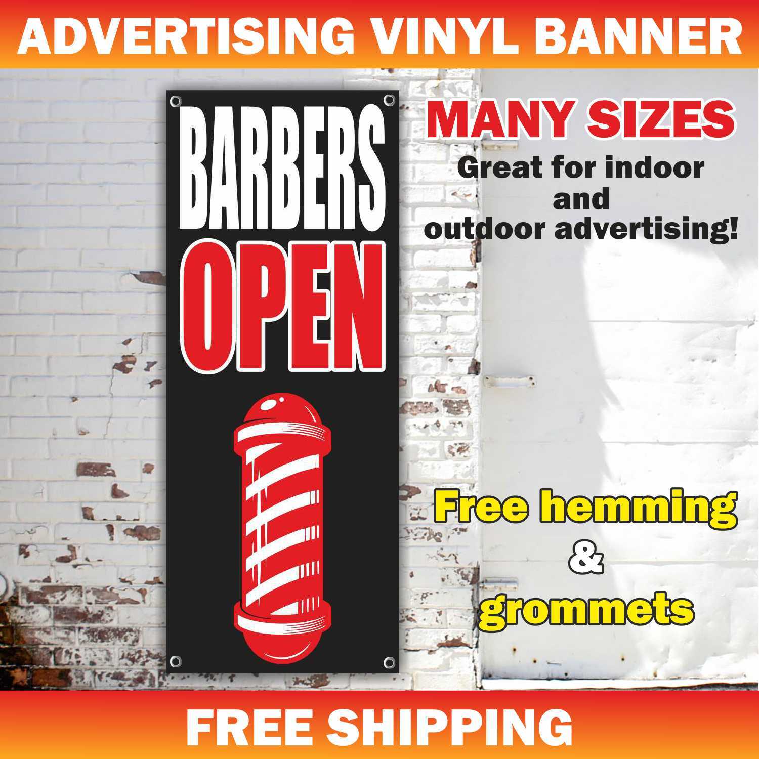 BARBER OPEN Advertising Banner Vinyl Mesh Sign shop beauty salon cut nail hair