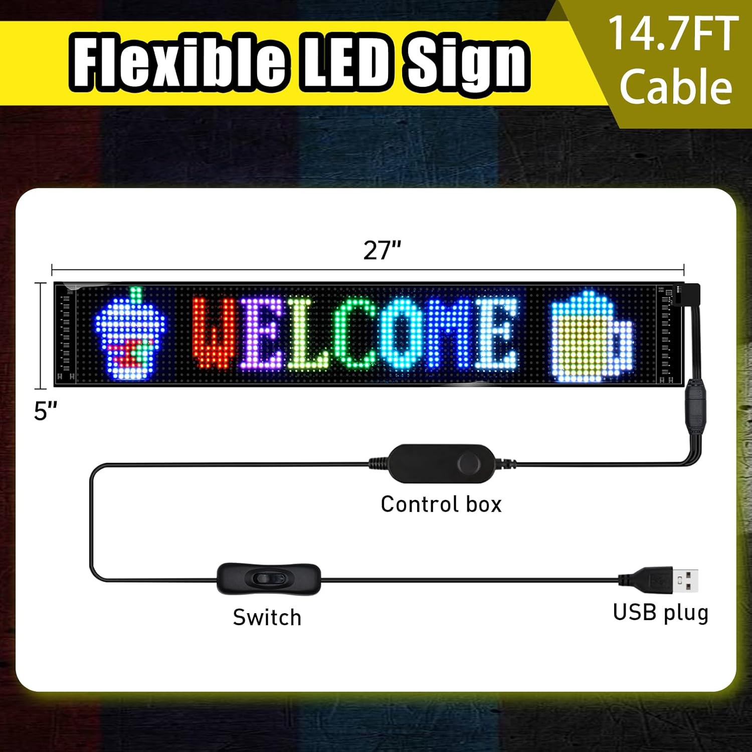 Customizable Bluetooth LED Sign | Scrolling Message Display 27&Prime;x5