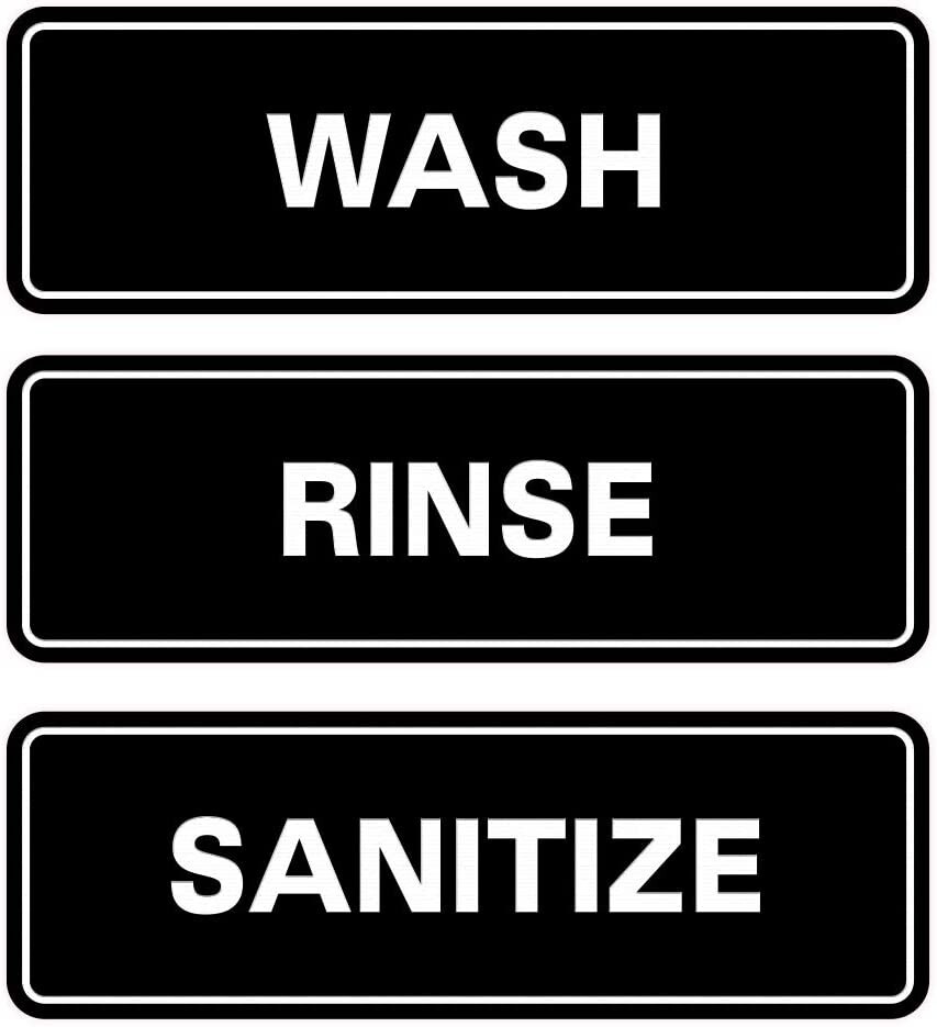 Standard WASH RINSE SANITIZE Sign (3-Pack) – Black (Large) 3&Prime; X 9&Prime;