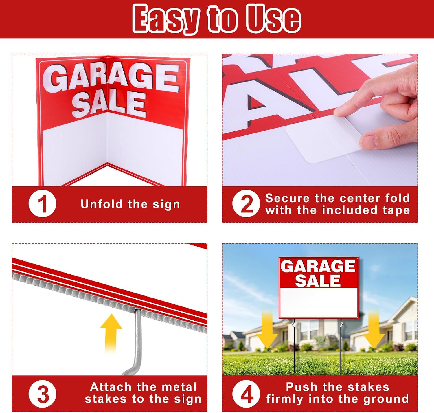 Garage Sale Signs 24&Prime; X 17&Prime;, 3Pcs Foldable Extra-Large Yard Sale Signs with Meta