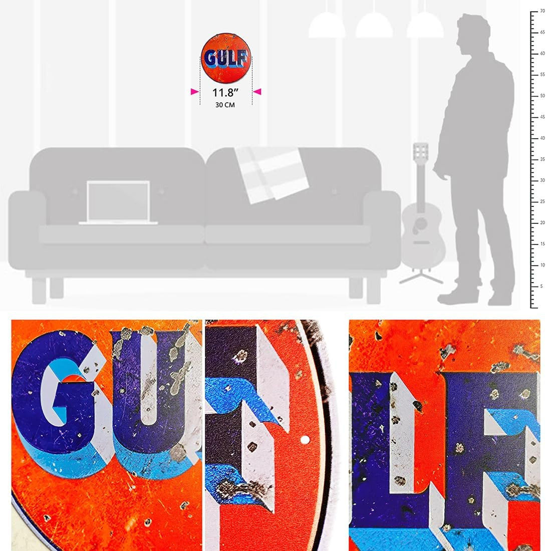 Retro Gulf Metal Tin Sign Round 12&Prime; Vintage Garage Wall Decor Cave Gas Station