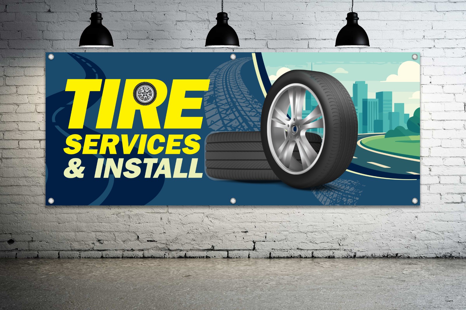 TIRE SERVICE and INSTALL Vinyl Banner Sign Tires Shop Repair Facility Display