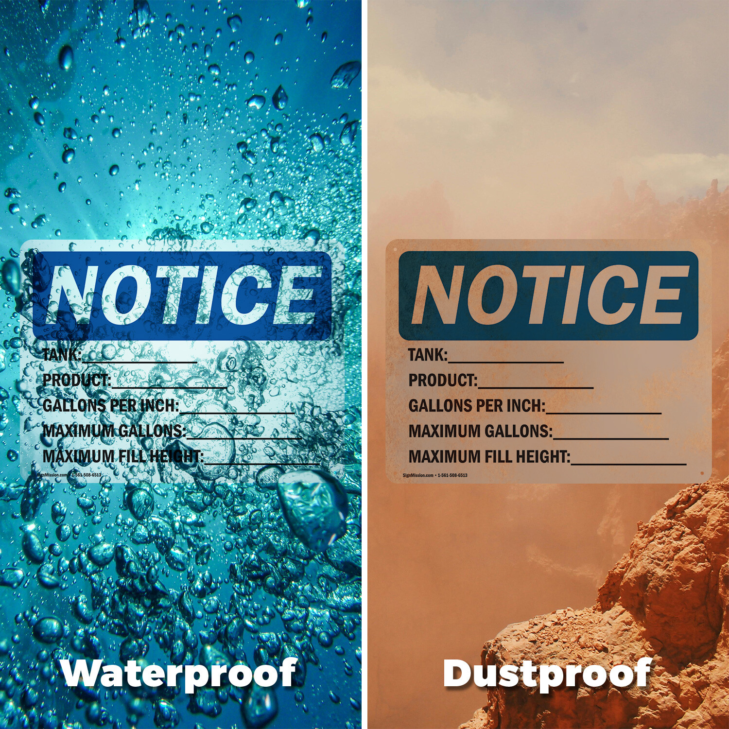 (2 Pack) Tank_Product_Gallons Per Inch_ OSHA Notice Sign Decal Metal Plastic