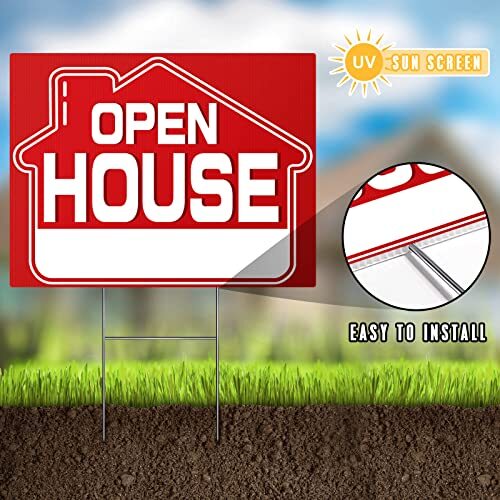 Open House Signs 5 Pack 16&Prime; x 12&Prime; Double-Sided Yard Signs with Metal H Stakes…