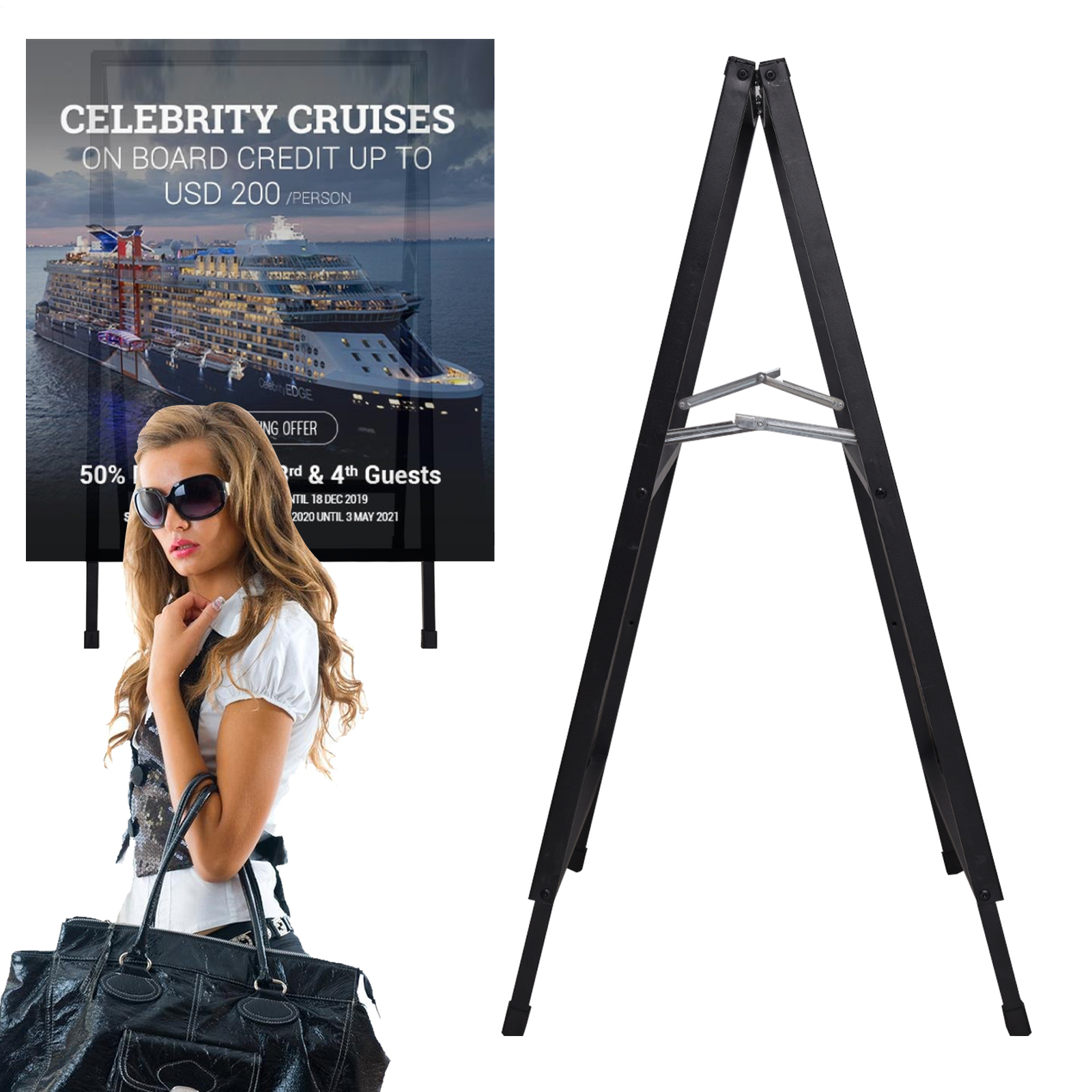 Double Side Sign Poster Metal Stand Advertising Display Board For Commercial