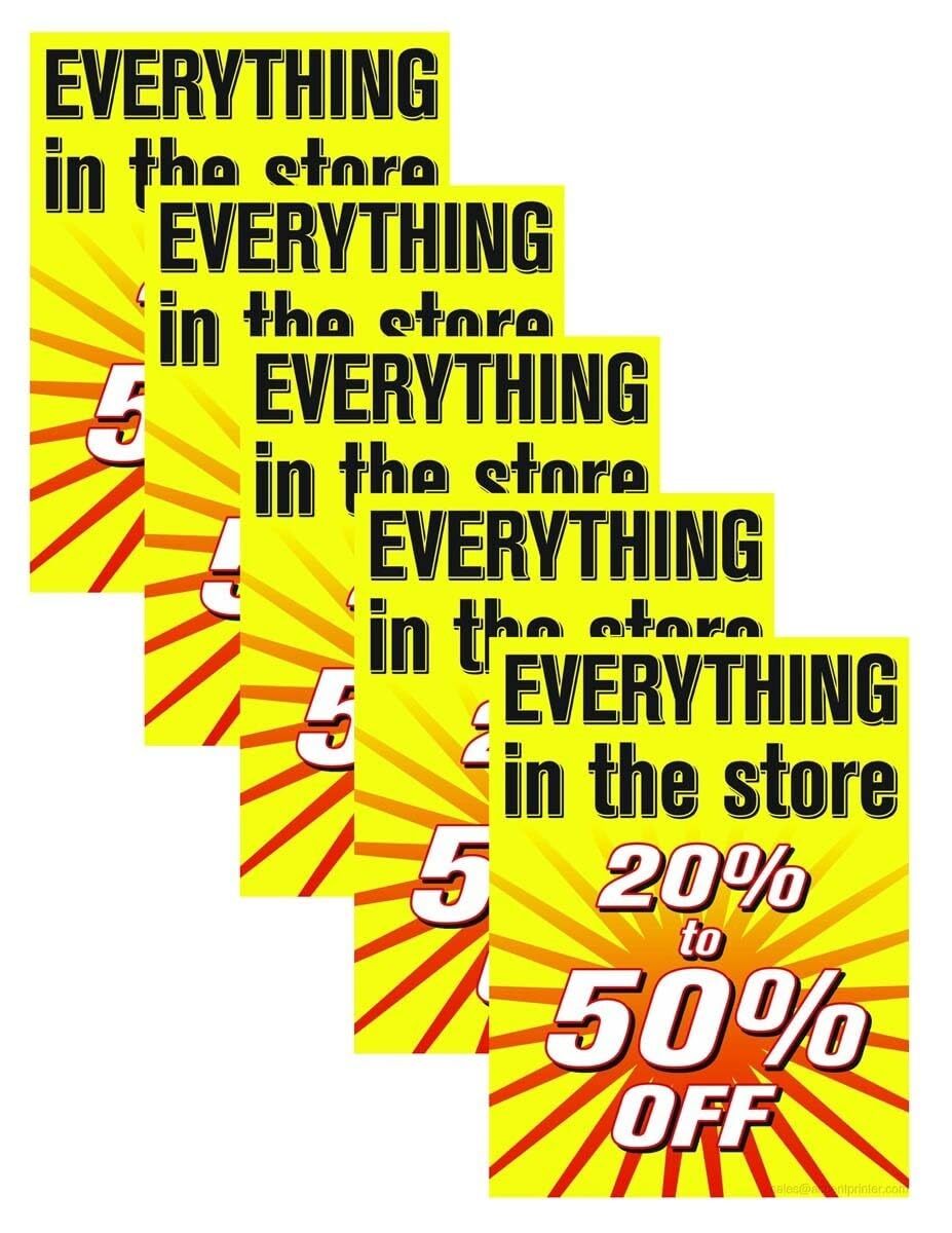 Everything 20 to 50 off | Retail Window Display Sign | 18&Prime;W x 24&Prime;H | 5 Pack