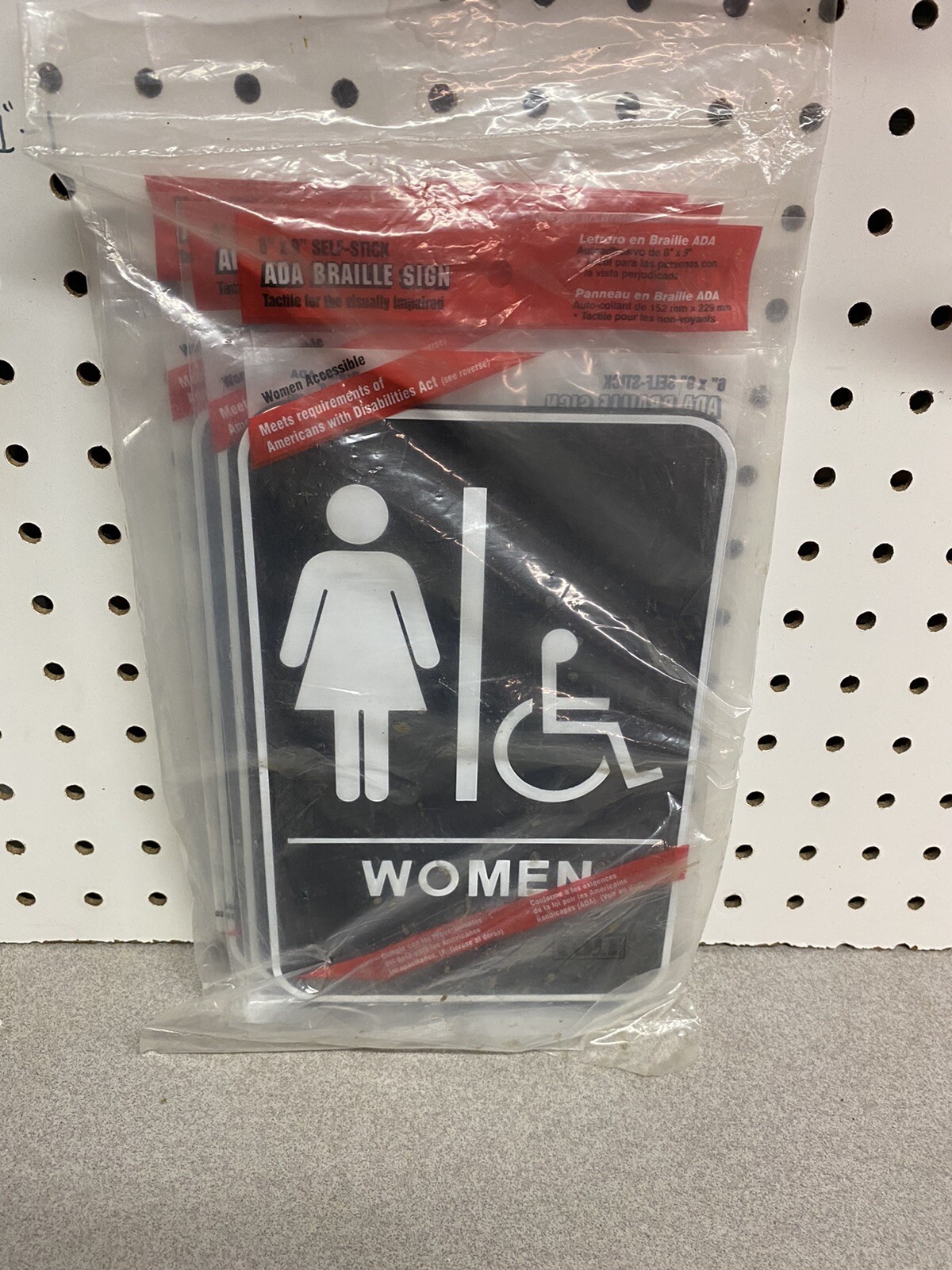 (3) 6&Prime; x 9&Prime; SELF-STICK ADA BRAILLE SIGN-WOMEN ACCESSIBLE RESTROOM-HILLMAN 844150