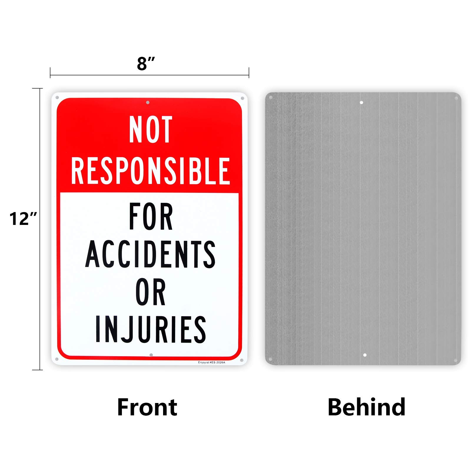 2 Pack Not Responsible for Accidents or Injuries Signï¼ŒEnter 12 » x 8 », Red