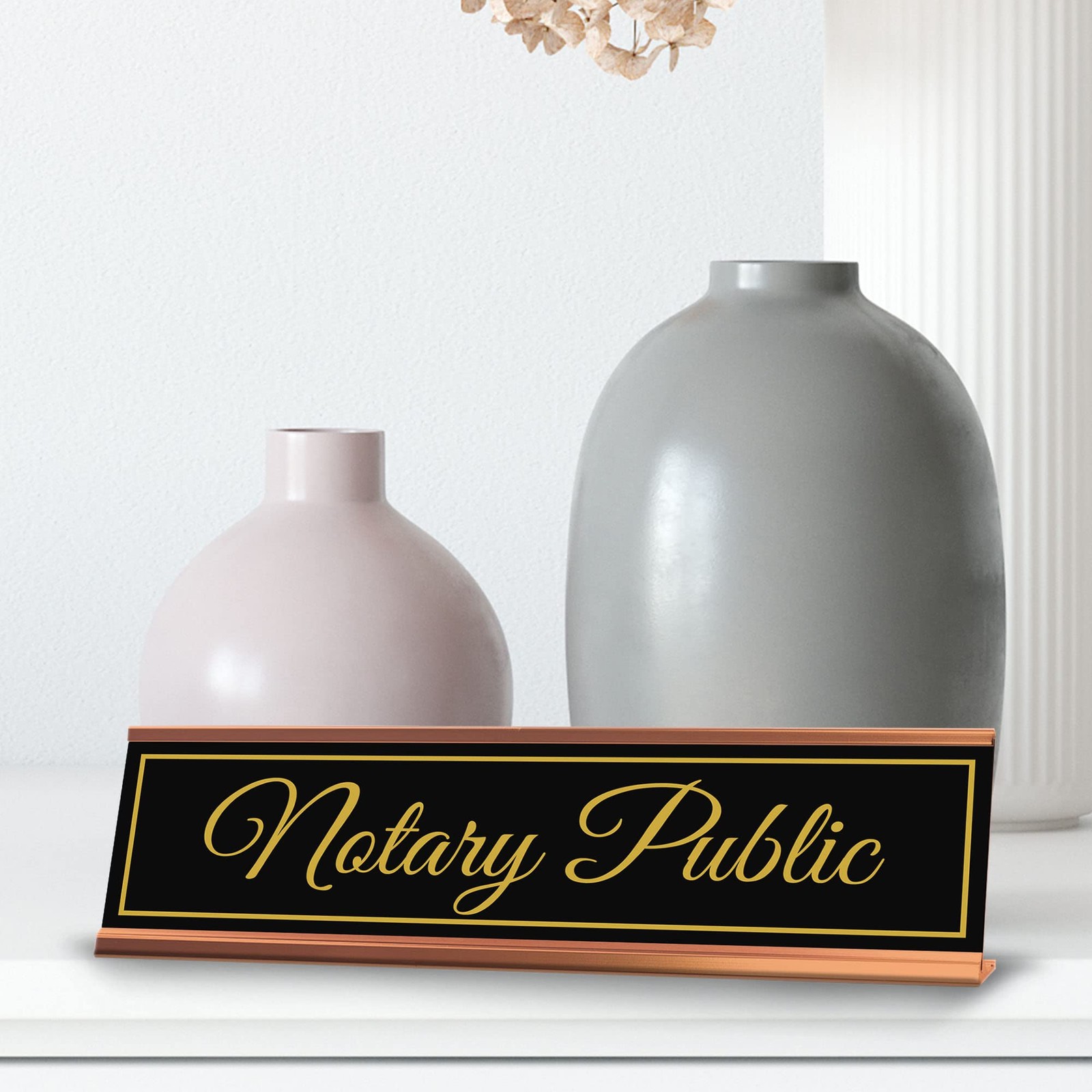 Signs ByLITA Notary Public Gold Frame Desk Sign (2×8&Prime;)