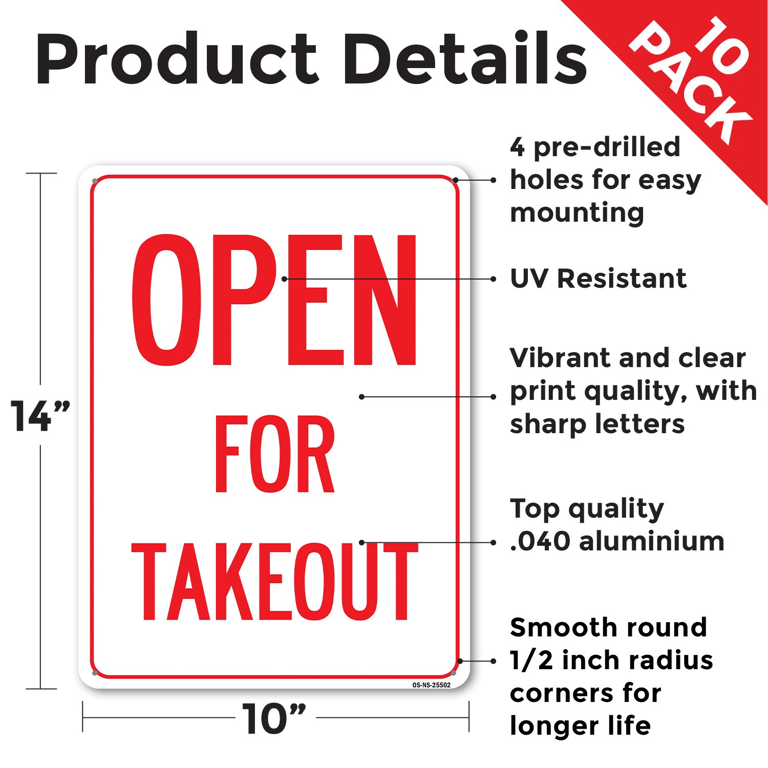 Open For Takeout Public Safety Sign Metal, Plastic, Or Decal – 5 or 10 Pack