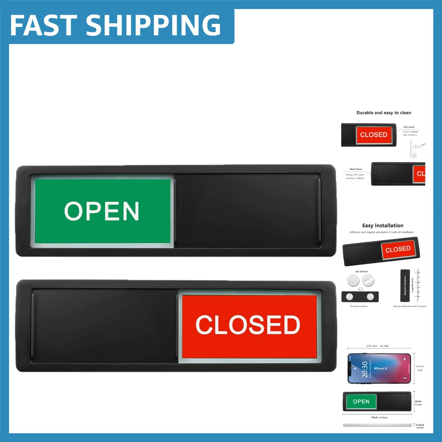 Elegant Sliding Door Sign – Dual Display for Offices, Stores, and Restaurants
