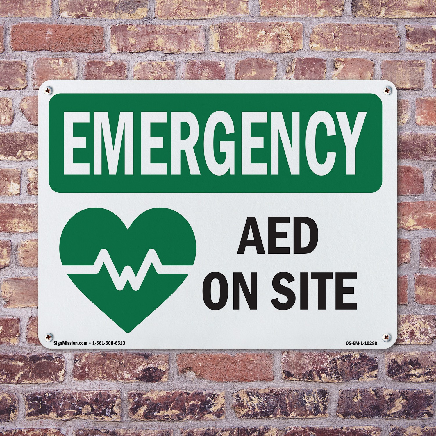 AED On Site With Symbol OSHA Emergency Sign Metal, Plastic, Decal 5 or 10 Pack