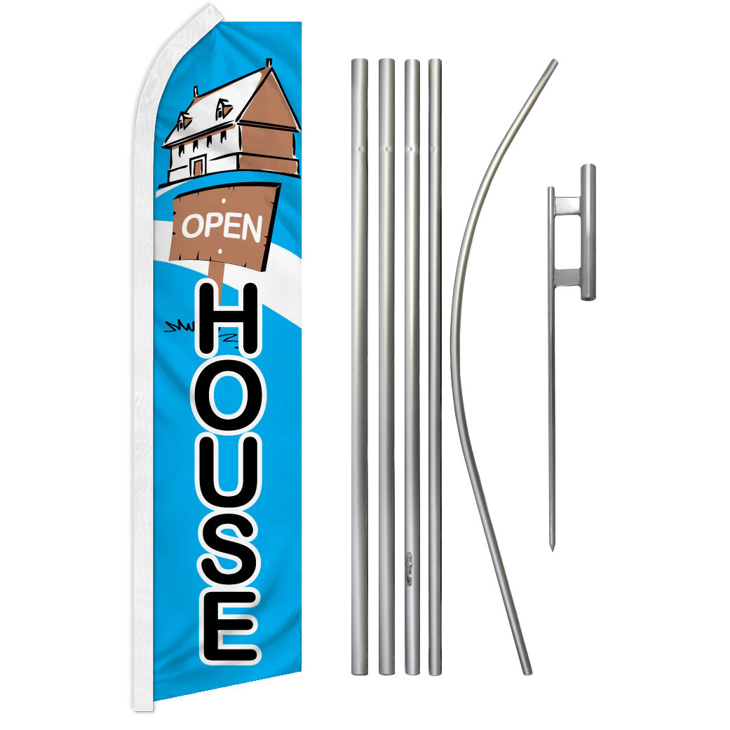 Open House Swooper Flutter Feather Advertising Flag Kit Real Estate Blue