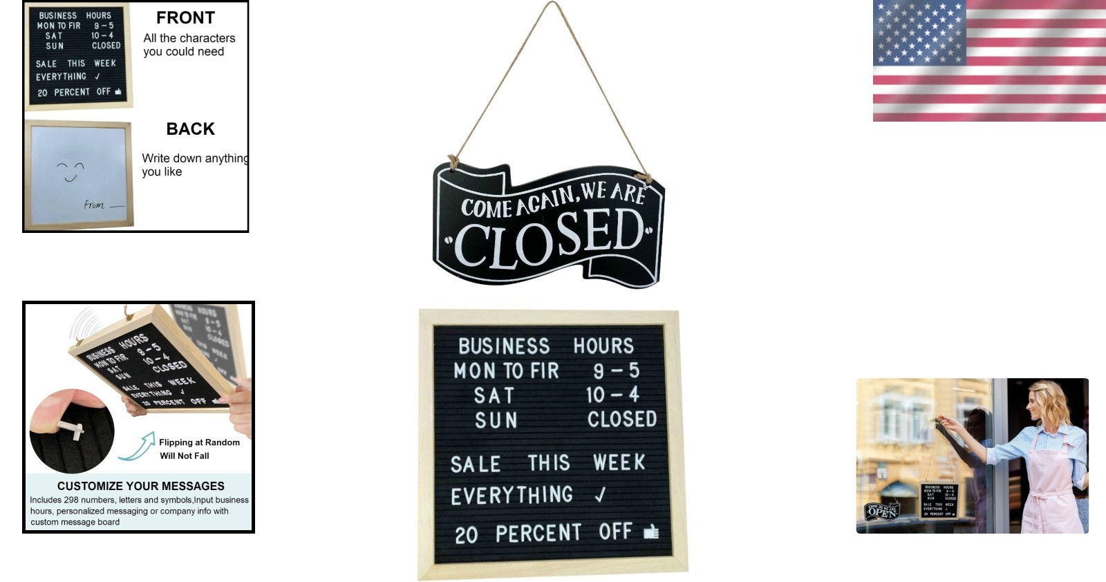 Customizable Open Closed Sign Bundle – Vintage Wood Design with Safety Kit