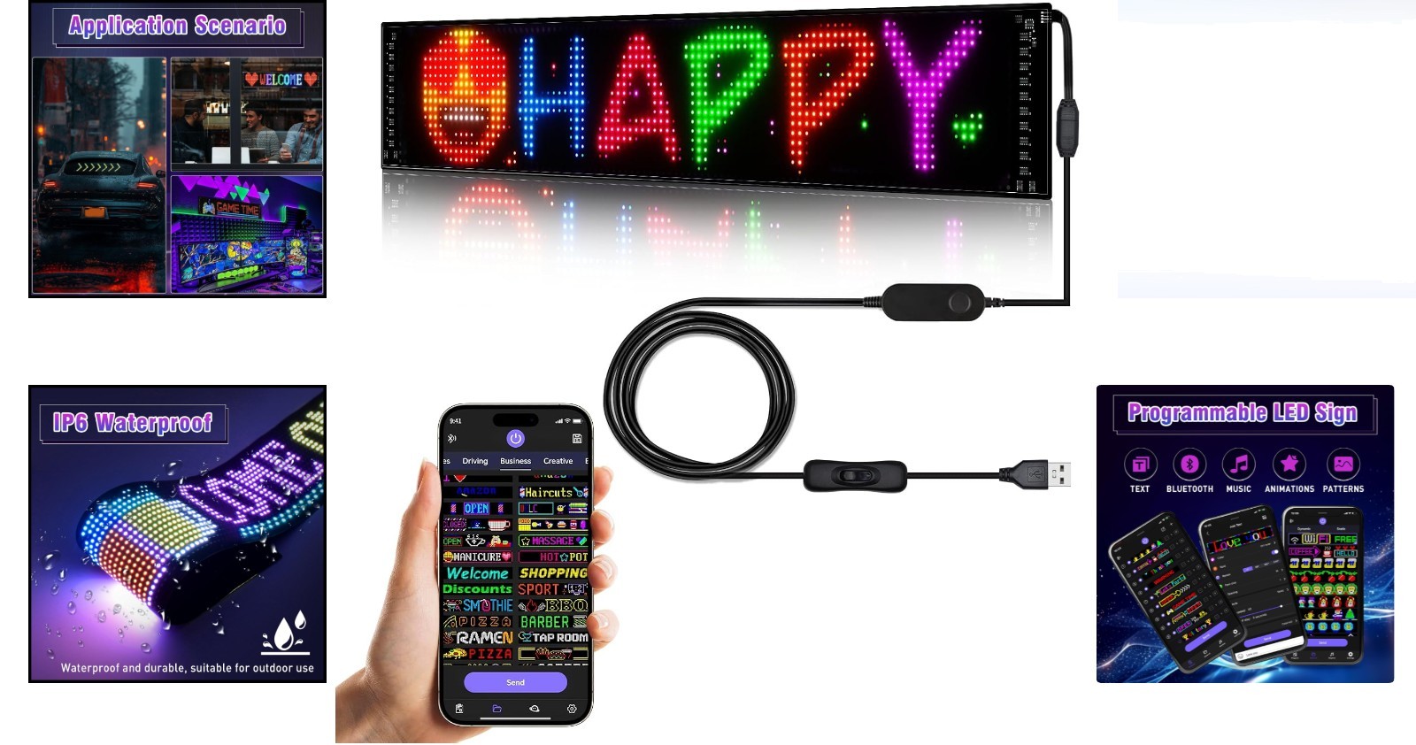Programmable LED Car Sign Bluetooth Control Waterproof 23×5 Inchs Custom Text…