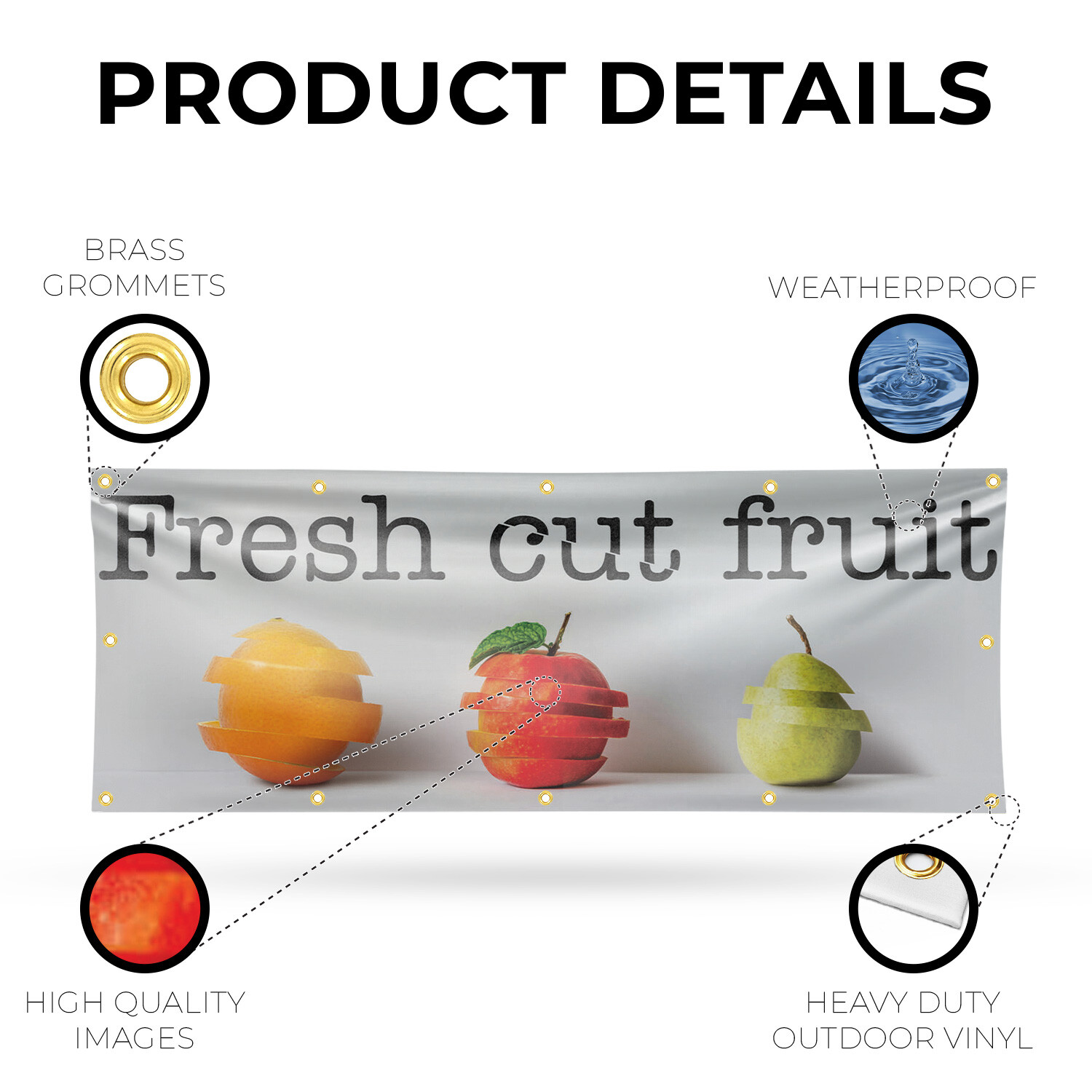 Fresh Cut Fruit Vinyl Banner Sign with Metal Grommets Heavy-Duty Single-Sided