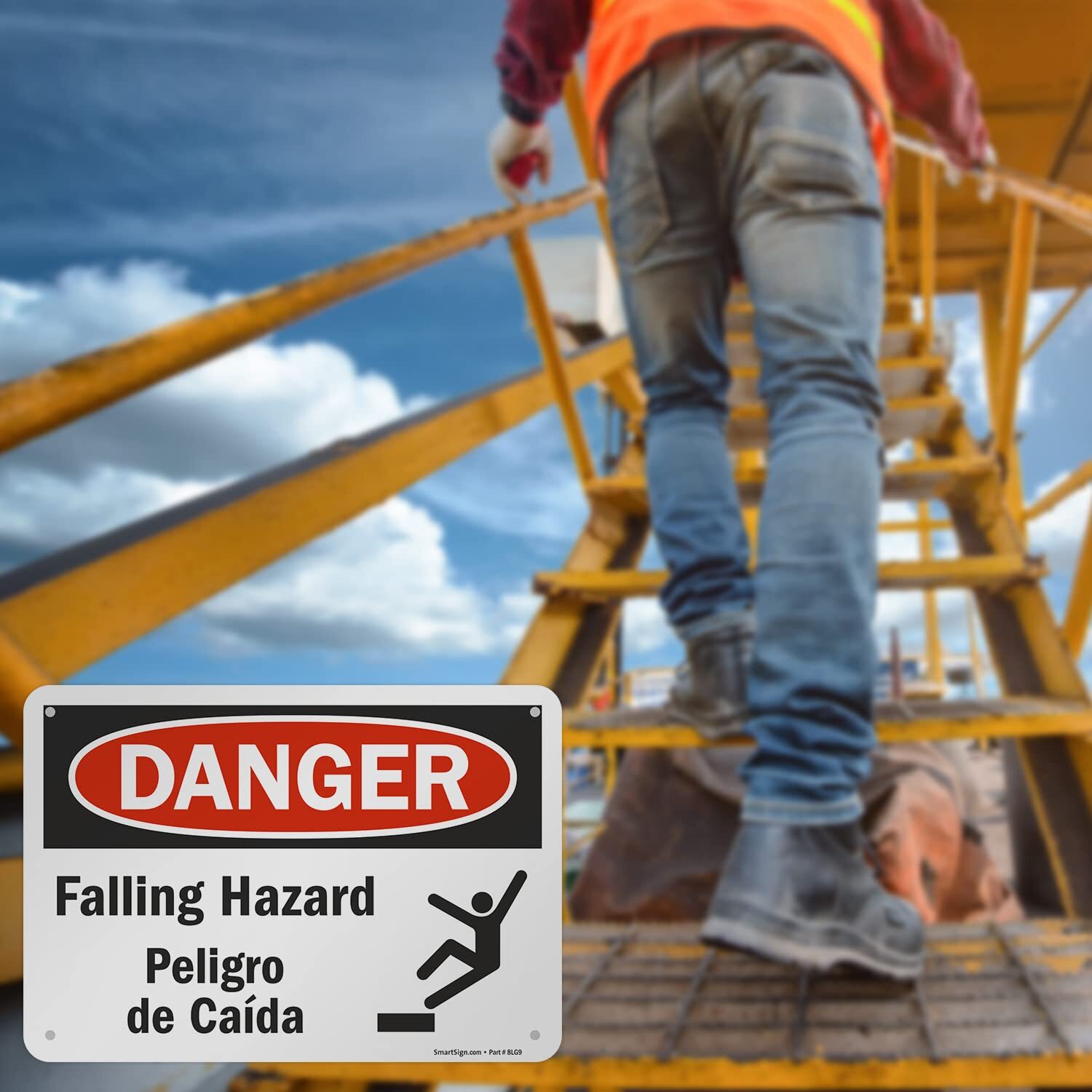 7×10 inch Danger Falling Hazard Peligro De Caida Bilingual OSHA Metal Sign