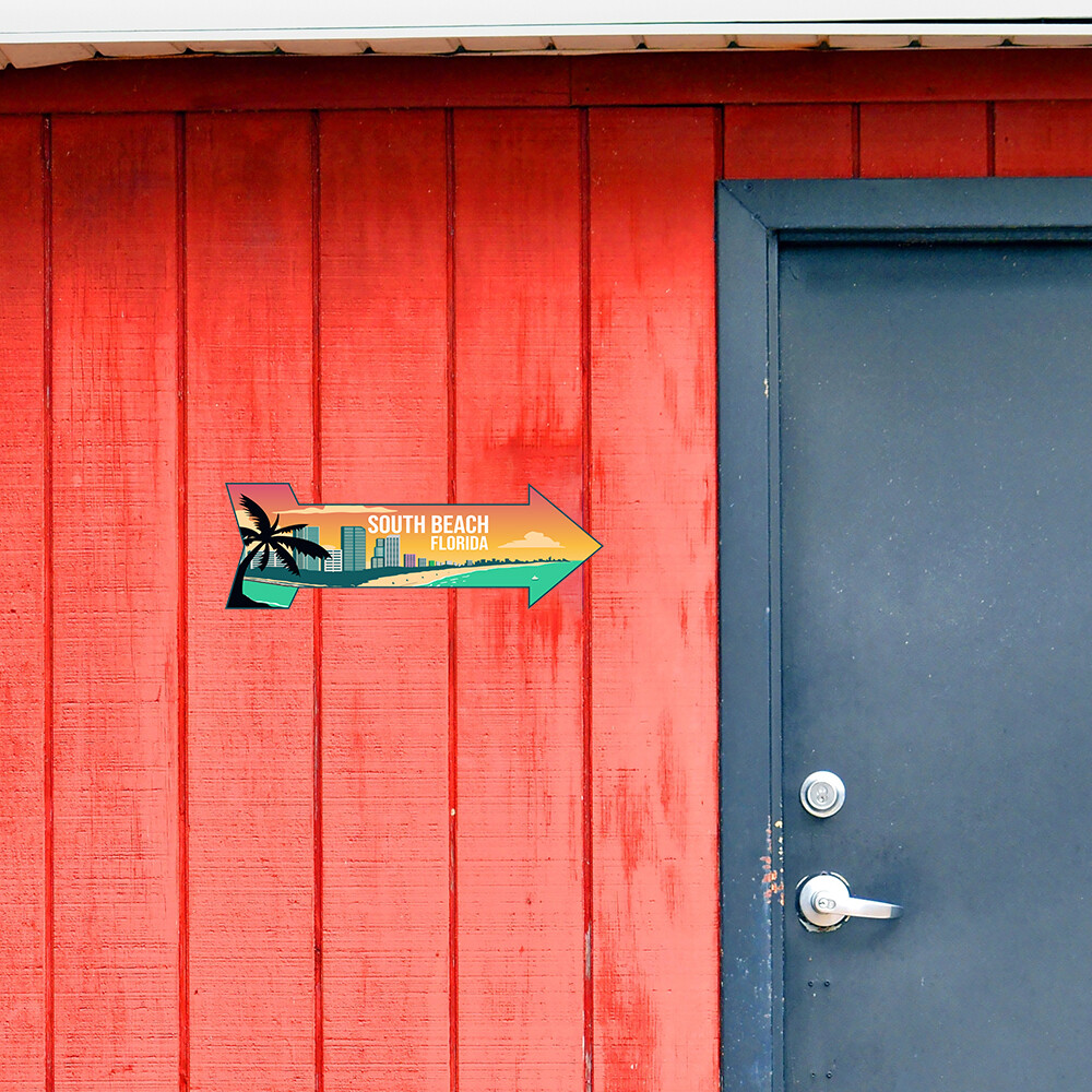 Arrow Shape Plus South Beach, Florida 12×4&Prime; Wall or Door Sign