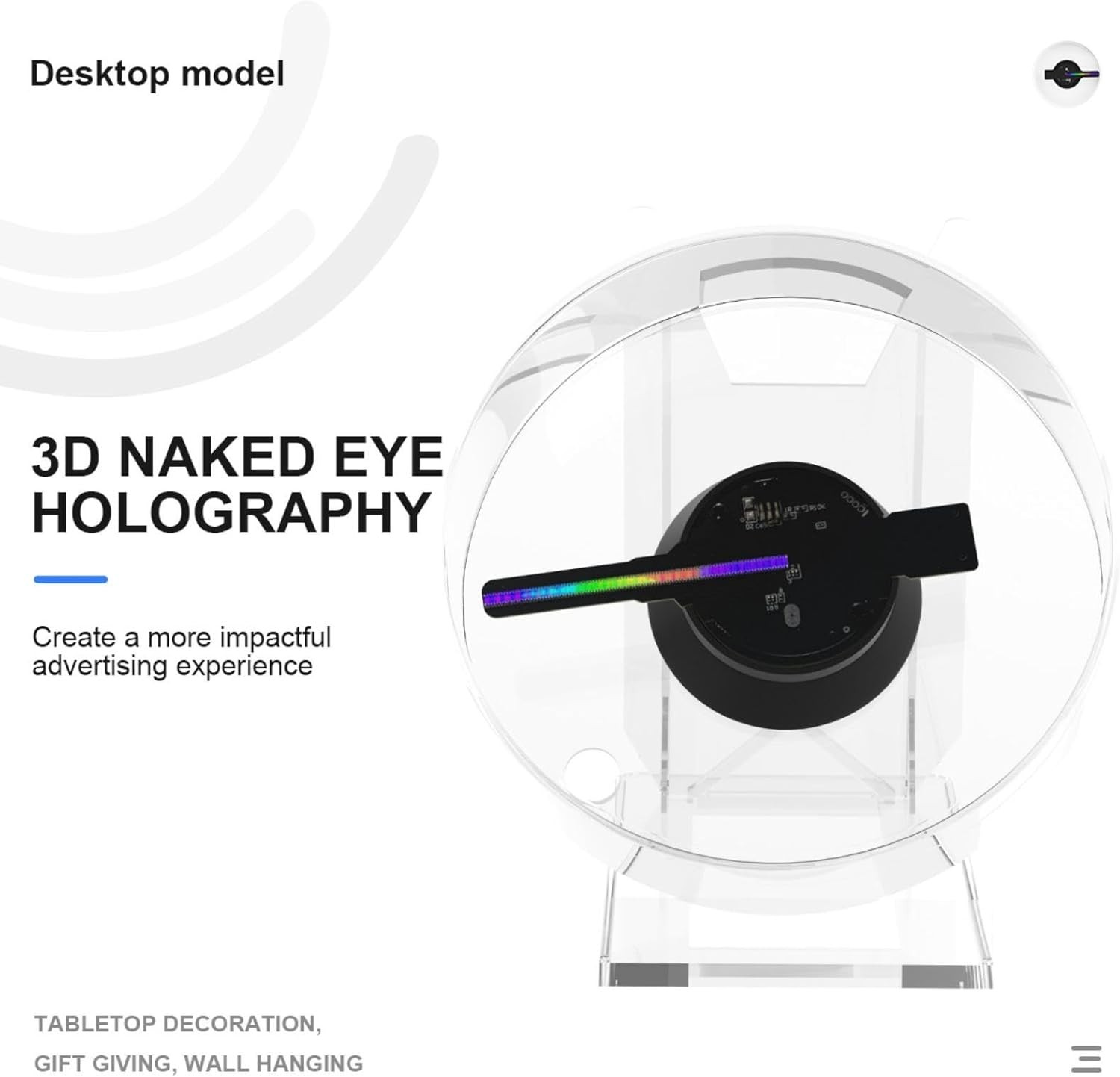 3D Hologram Fan Acrylic 4.72in Portable WiFi App Control for Events Home