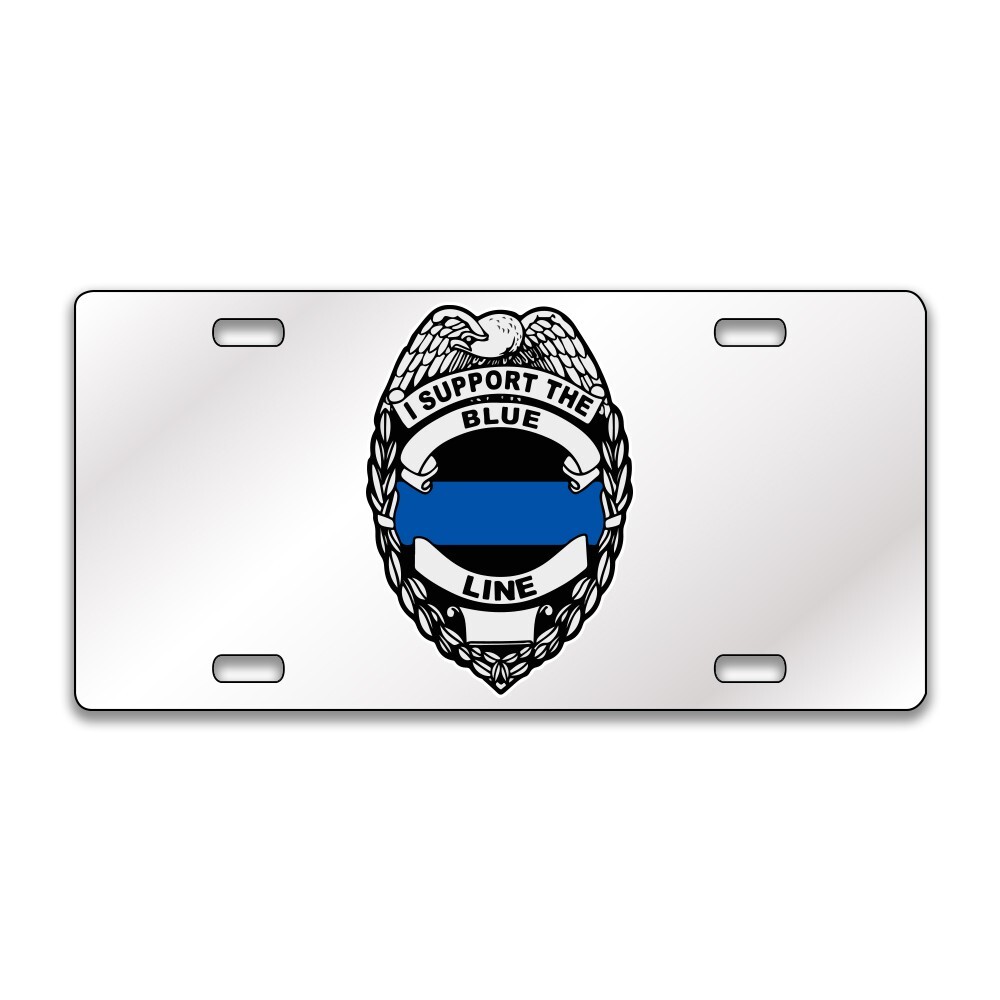 I SUPPORT BLUE LINE POLICE Chrome or Black Acrylic Standard License Plate LP0125