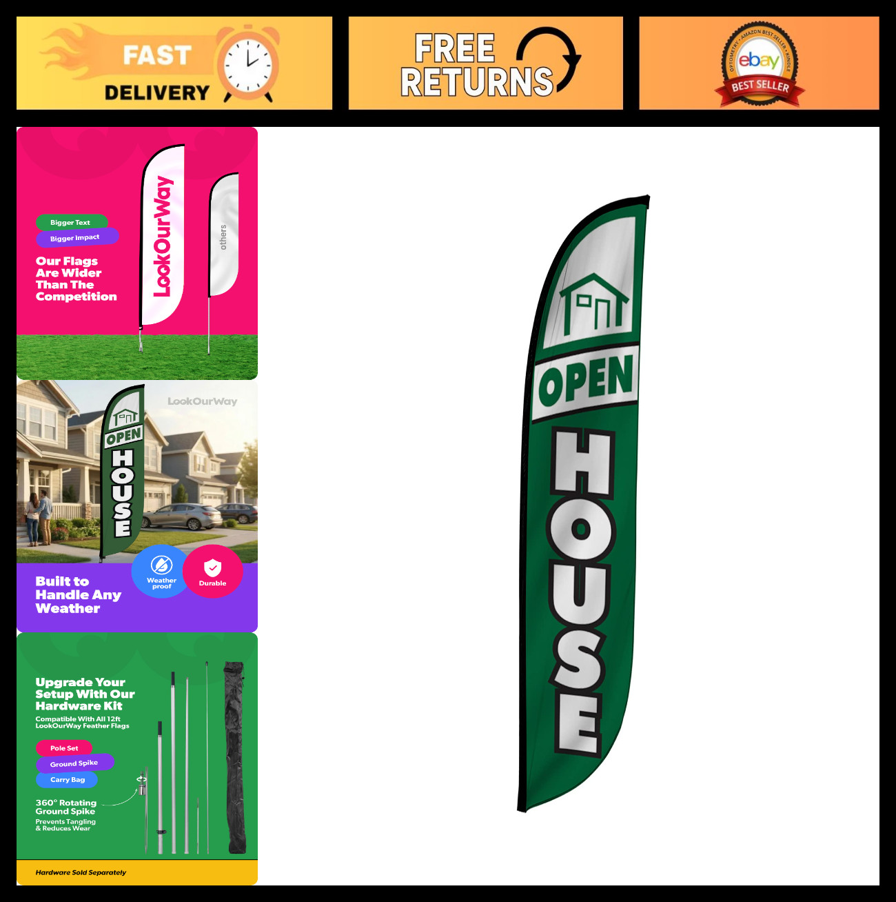 12ft Feather Flag Banner for Outdoor Advertising – Swooper Sign for Business Eve