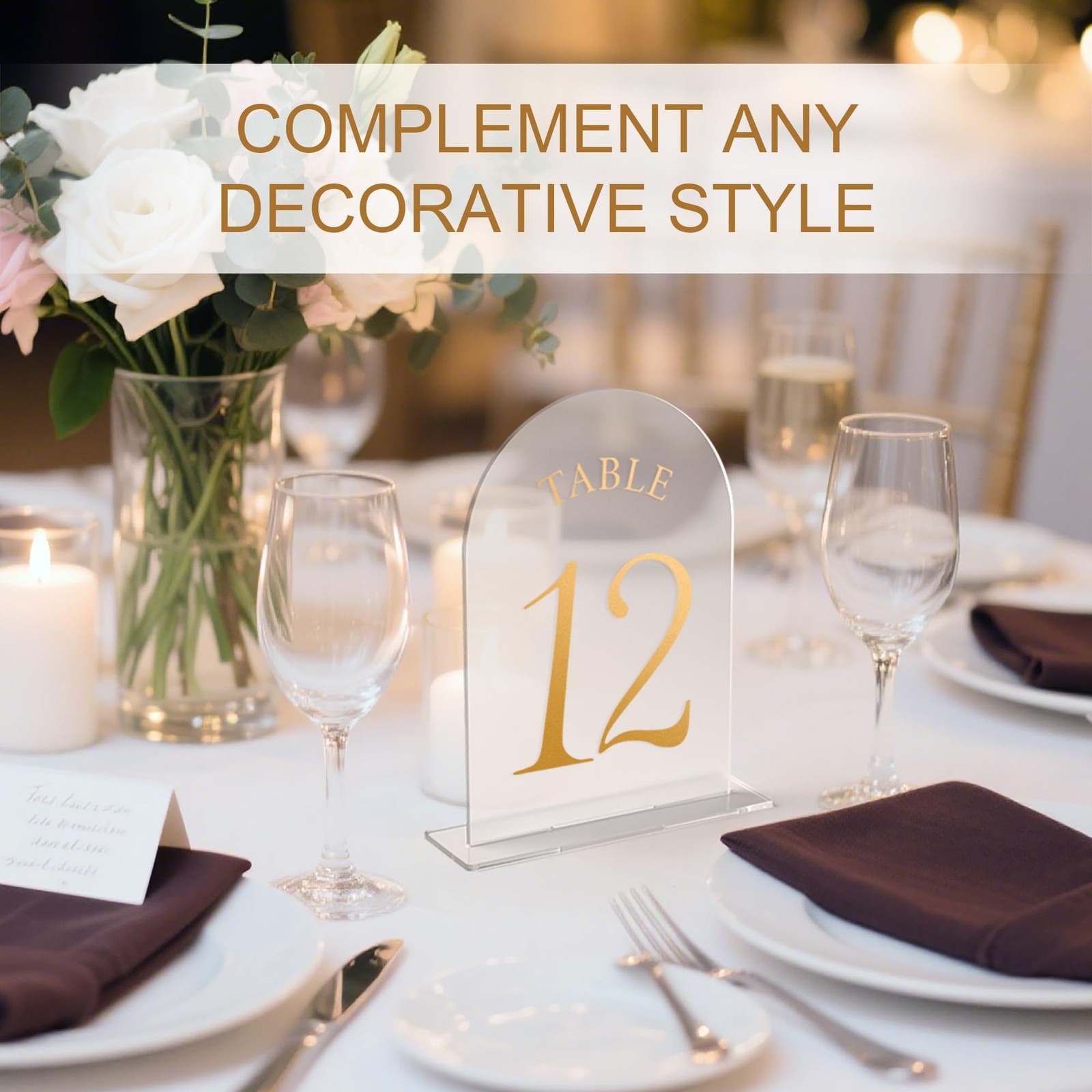 Wedding Table Numbers 1-10 Clear Acrylic Seating Signs Gold Lettering Decor