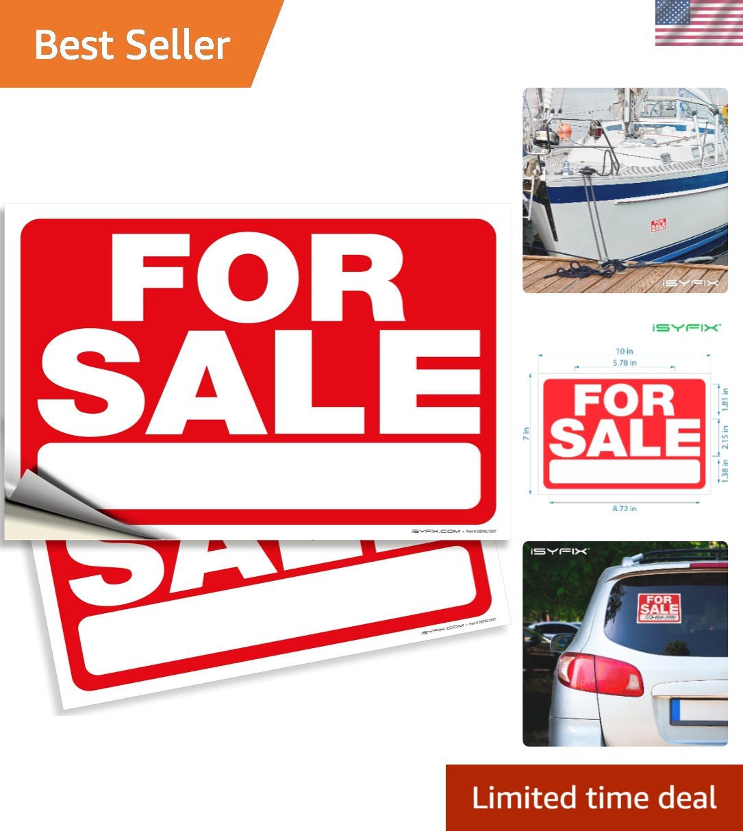 High Visibility 10×7 Inch Vinyl Stickers – 2 Pack Weatherproof Car Sale Signs
