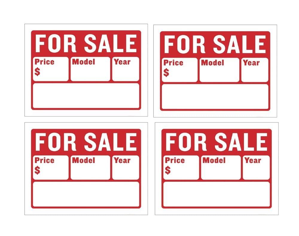 Car For Sale Sign for Car and Vehicles Auto Sales Size 9&Prime; X 12&Prime; (2-Line) – 4PC