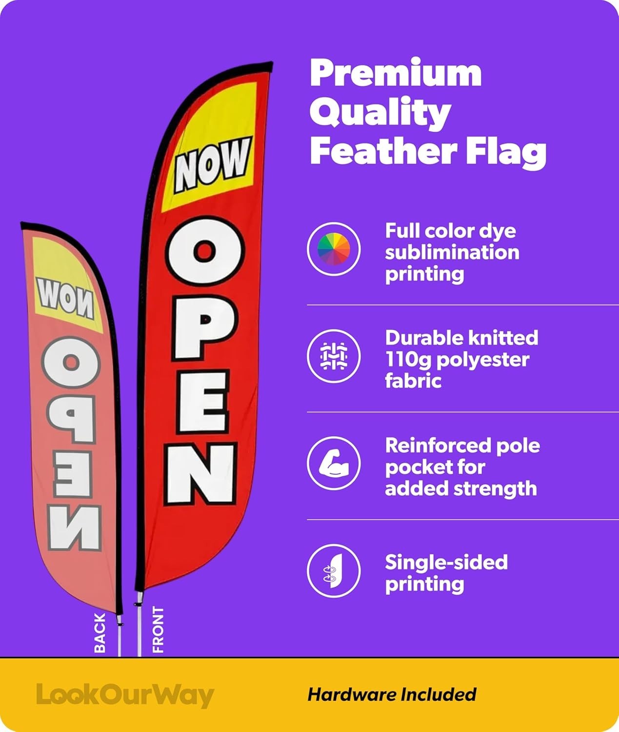 Grand Opening Feather Flag – 12FT Tall Now Open Banner with Easy Setup Kit