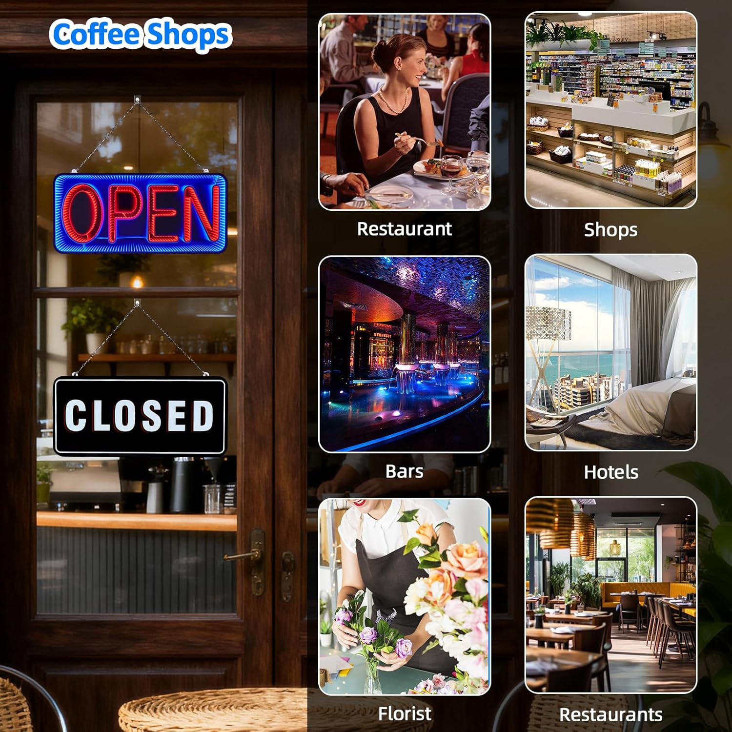 Dimmable 3D LED Open Sign – Double-Sided Infinity Mirror for Business Decor
