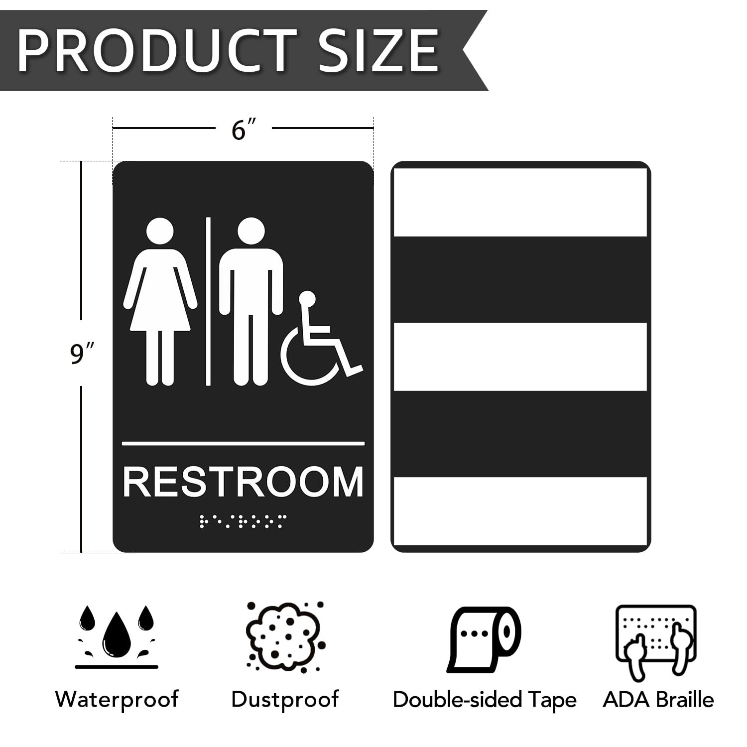 GicnKeuz ADA Braille Unisex Bathroom Signs,9 x 6 Inches Restroom Signs with S…