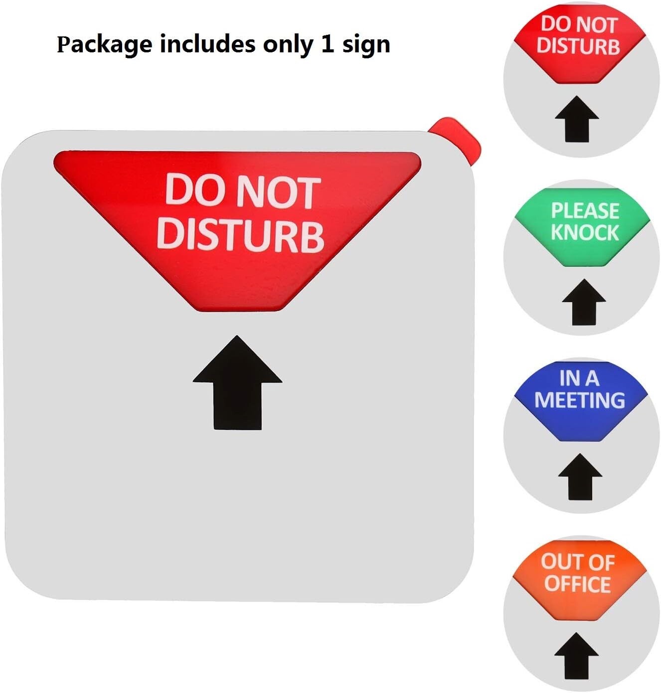 Kichwit Privacy Sign, 4 Messages, Square Shaped, 4.9 Inch, Silver