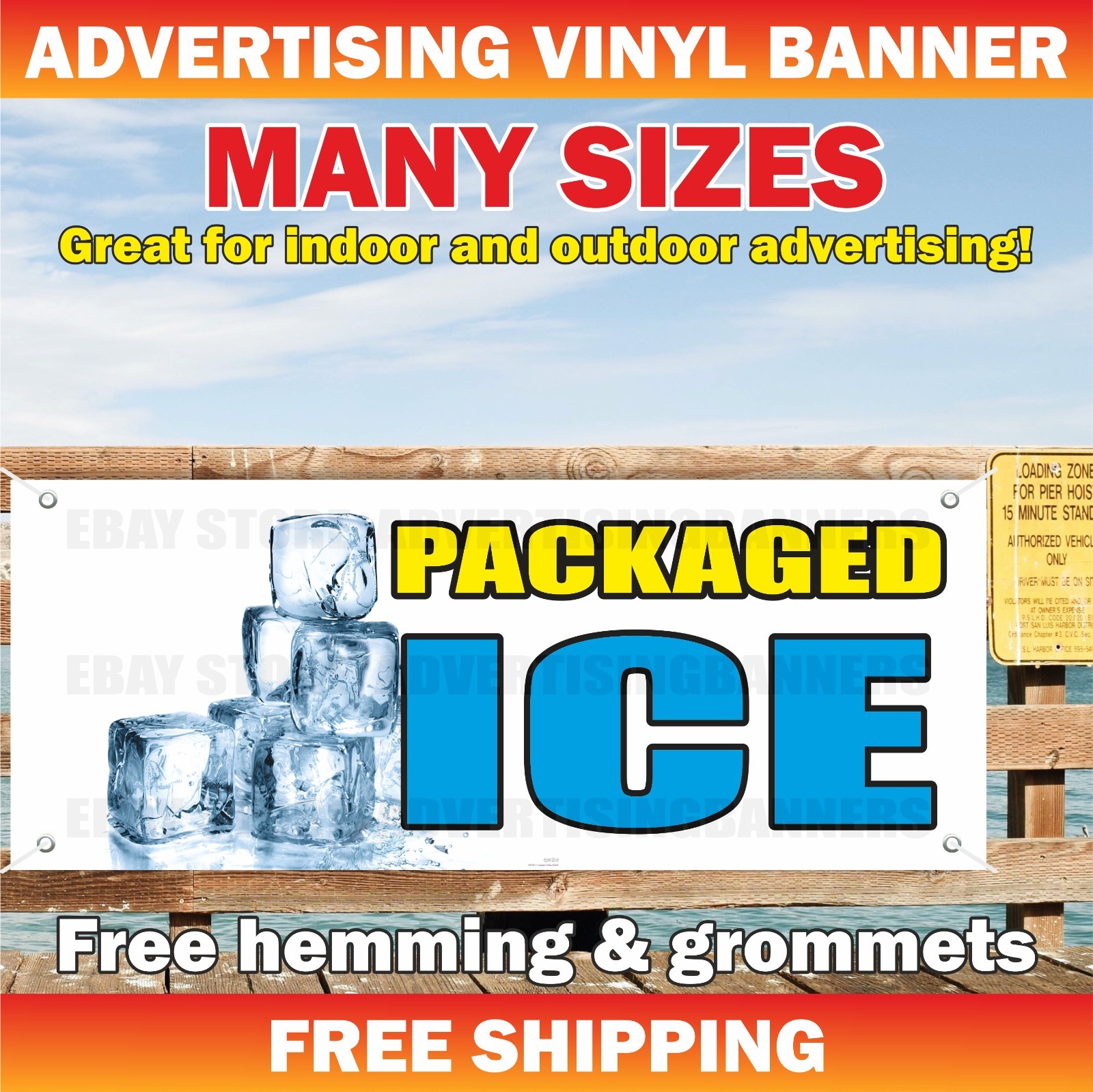 PACKAGED ICE Advertising Banner Vinyl Mesh Sign cold frost store shop bag