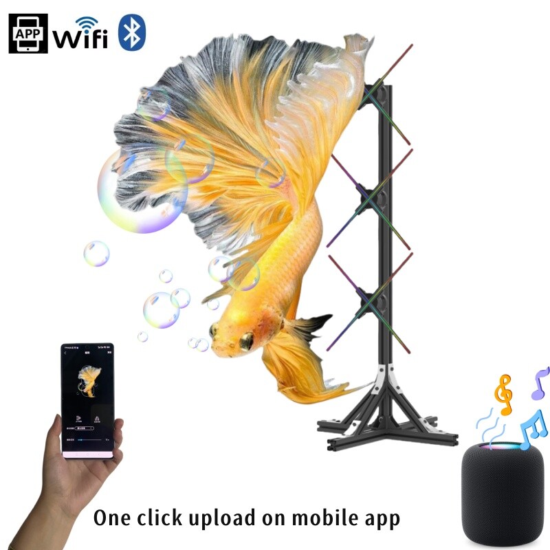 3D Holographic Projector LED Hologram Fan Advertising Player with Stand 3x50cm