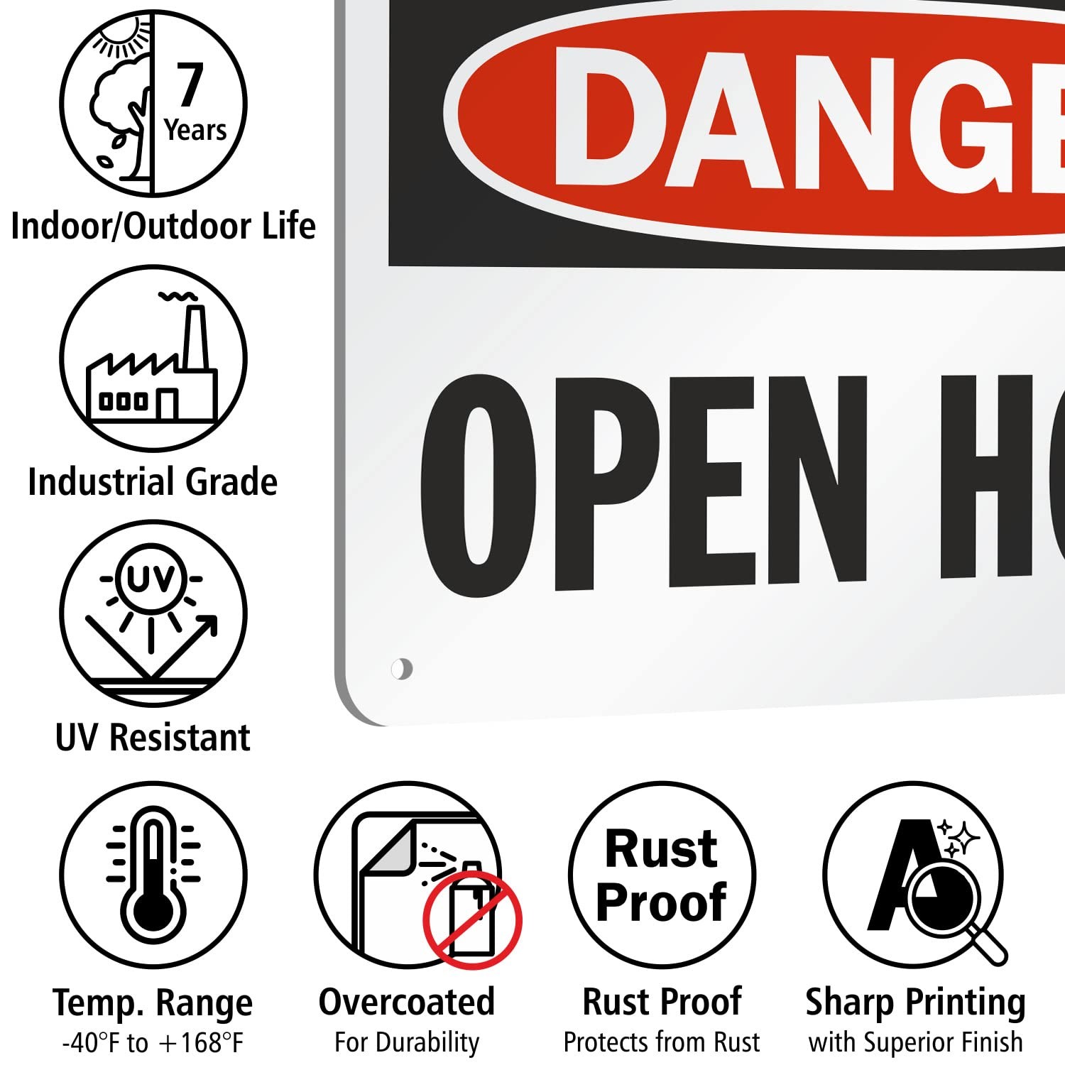 Danger Open Hole Sign 7×10 Inch Aluminum Safety Warning Placard Industrial