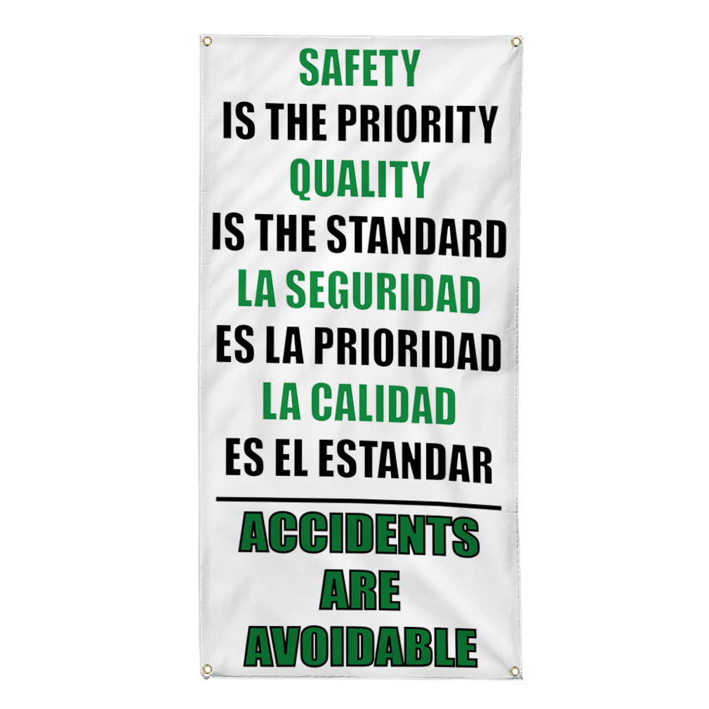 Vertical Vinyl Banner Multiple Sizes Safety Priority Quality Standard Spanish