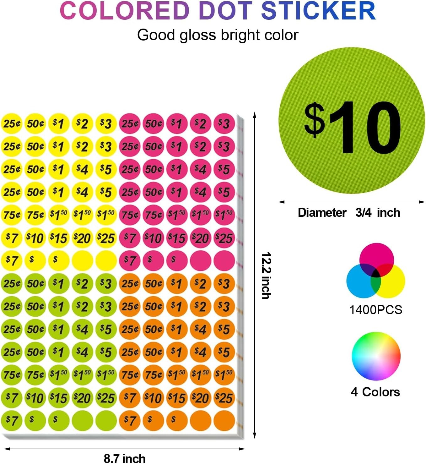 4 Colours Price Dot Stickers, 1400 Count – Ideal for Flea Markets & Sales